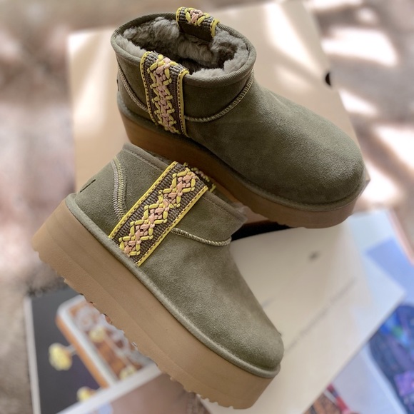 UGG Classic Ultra Mini Braid "Burnt Olive" Platform Boots - Picture 3 of 15